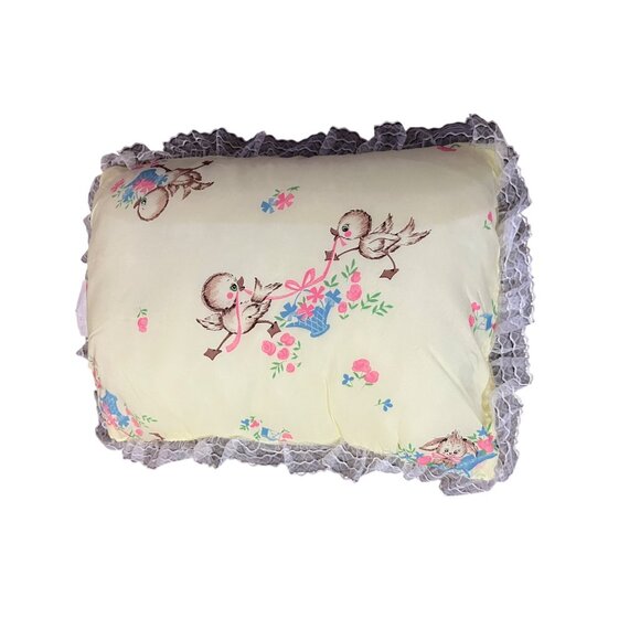 Vintage JCPenney Crib Quilt & Pillow Set Lace Edge Floral Baby Blanket Nursery - Picture 14 of 16